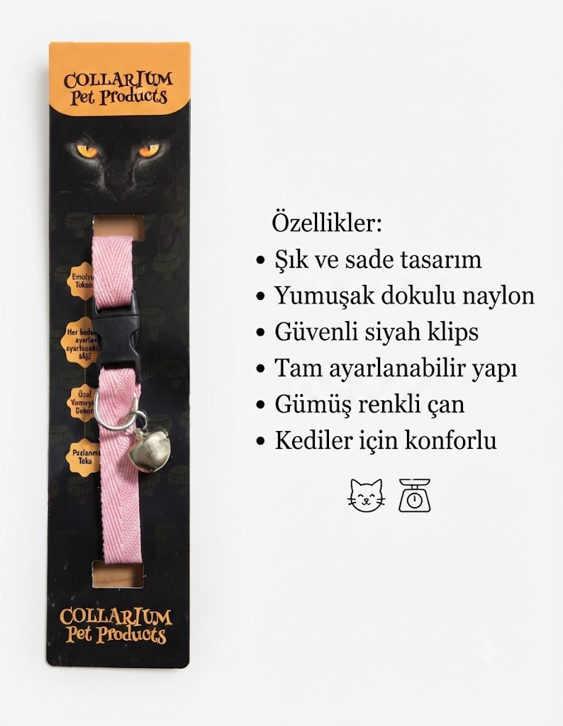 Collarium Pet Products Emniyet Tokalı Çıncıraklı Açık Pembe Kedi Tasması